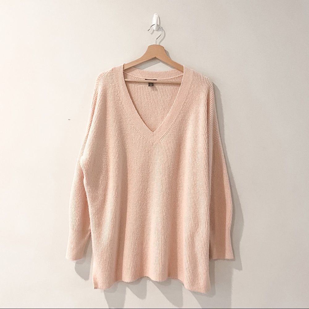 Halogen Cozy Baby Pink V-Neck Sweater